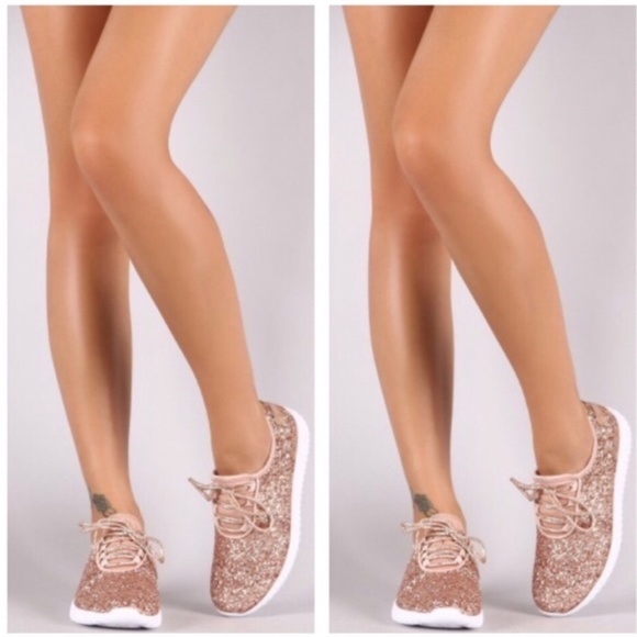 FINAL - Blush Lace up Glitter Sneakers - Picture 4 of 4